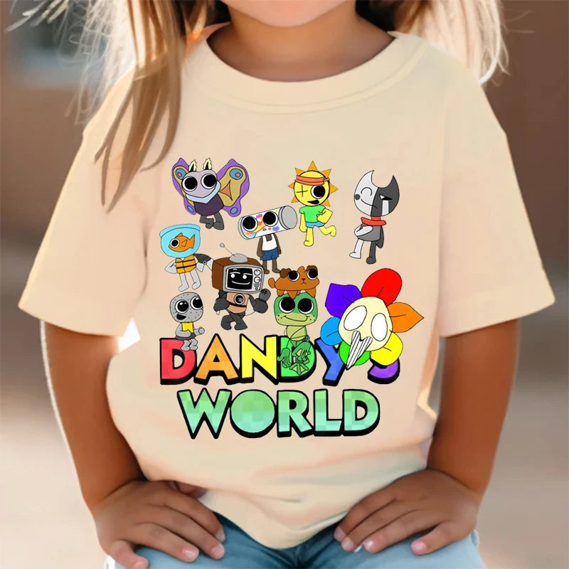 Dandy's World Print T Shirt For Kids Boy 2025 New Fashion Dandys World Anime Short Sleeve Tshirt Y2k Tops Toddler Girls Clothes