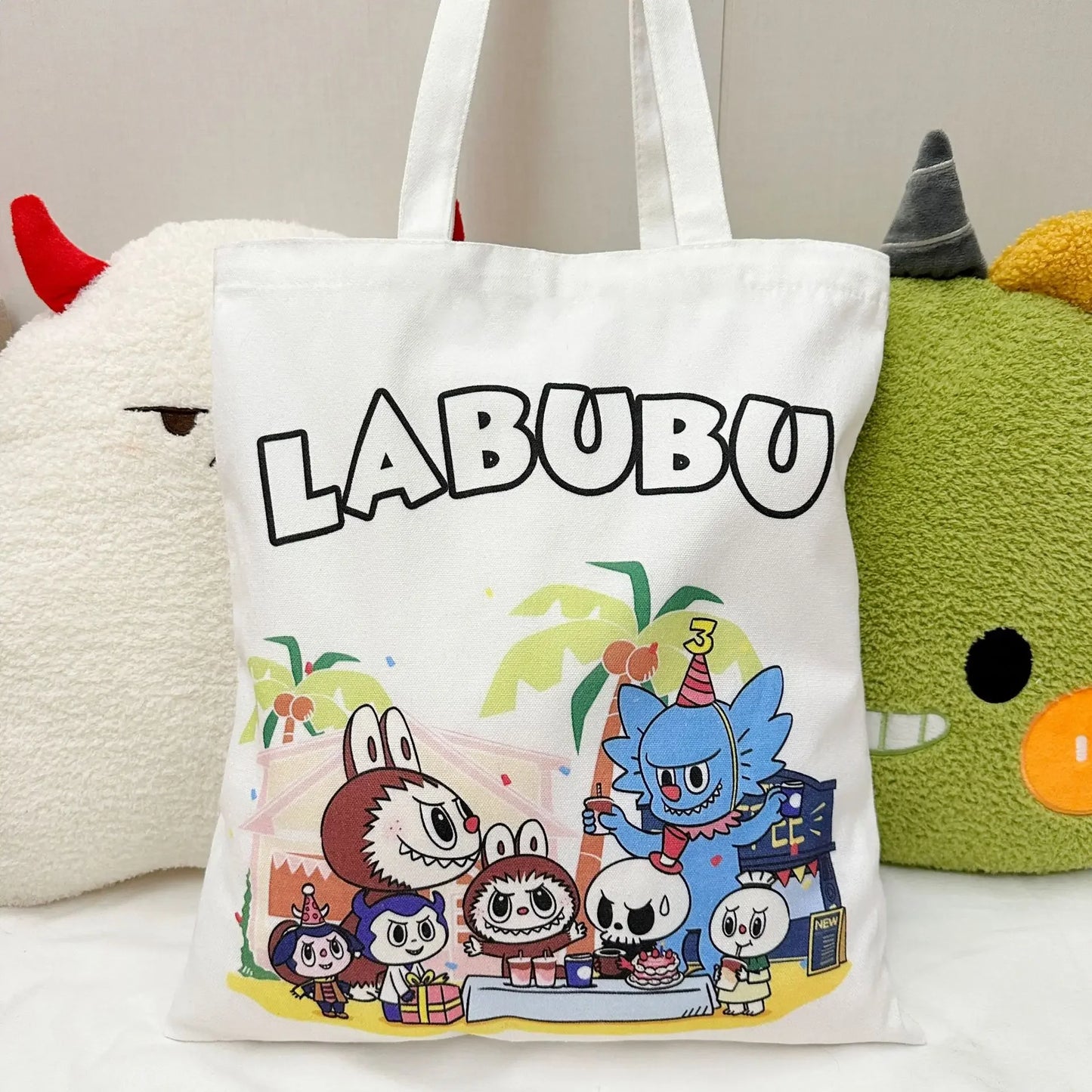 Labubu Canvas Bag Female Student Cute Cartoon Shopping HandBag Casual Shoulder Bag The Monsters Outdoor Travel Use YB13G