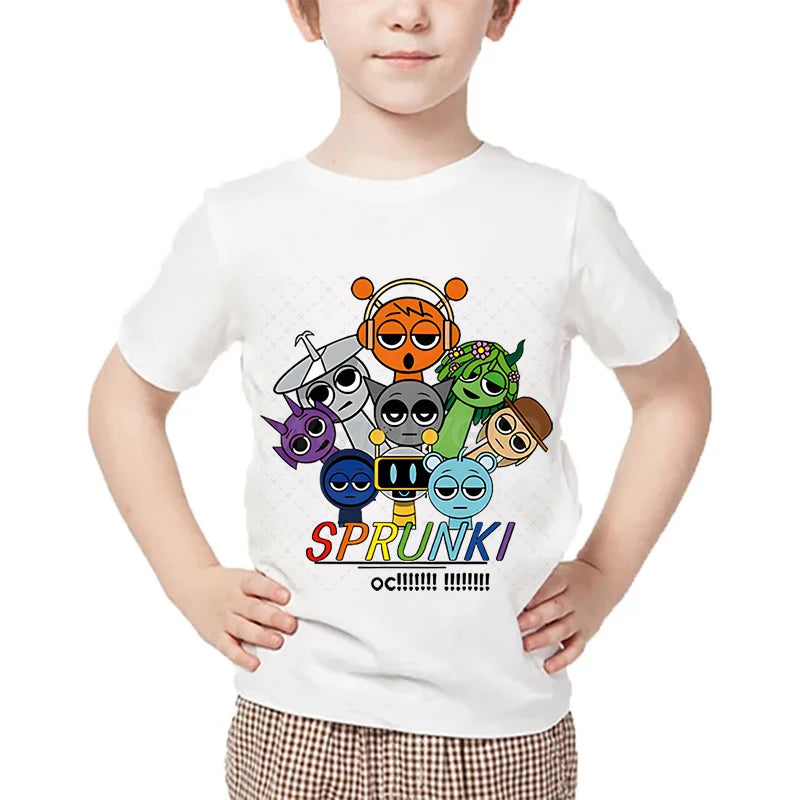 Just A Boy Who Loves Sprunki Kids T-shirt Horror Game Character TShirts Short Sleeve Tops Sprunki Boys Girls Fashion Streetwear