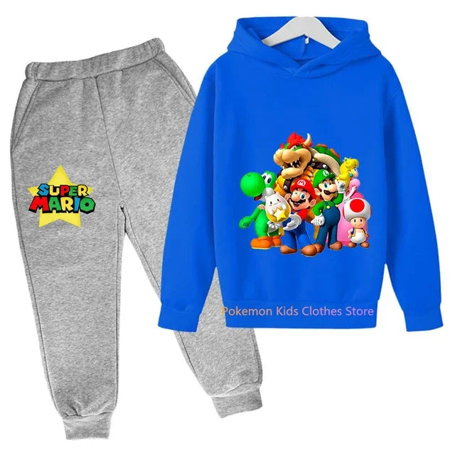 Baby Boys Clothes Super Mario Bros Hoodie Sets Kids Spring Autumn Girls Casual Hoodies+pants 2pcs Set for Children Boys Suit