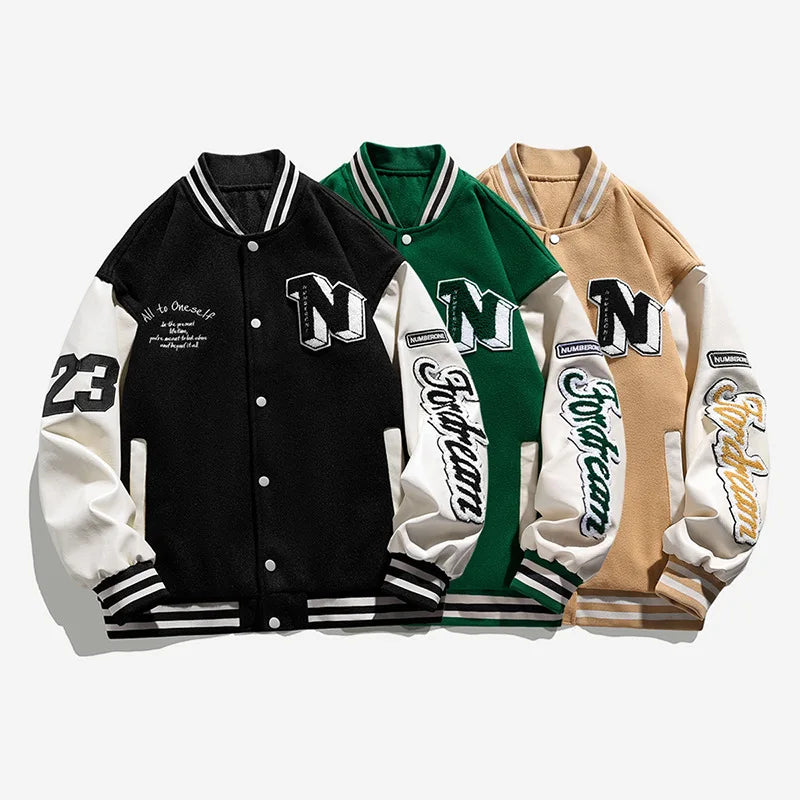 Men Varsity Baseball Bomber Jacket Hip Hop Harajuku Bone Letter Patchwork Leather Jackets Streetwear Women Unisex College Coats