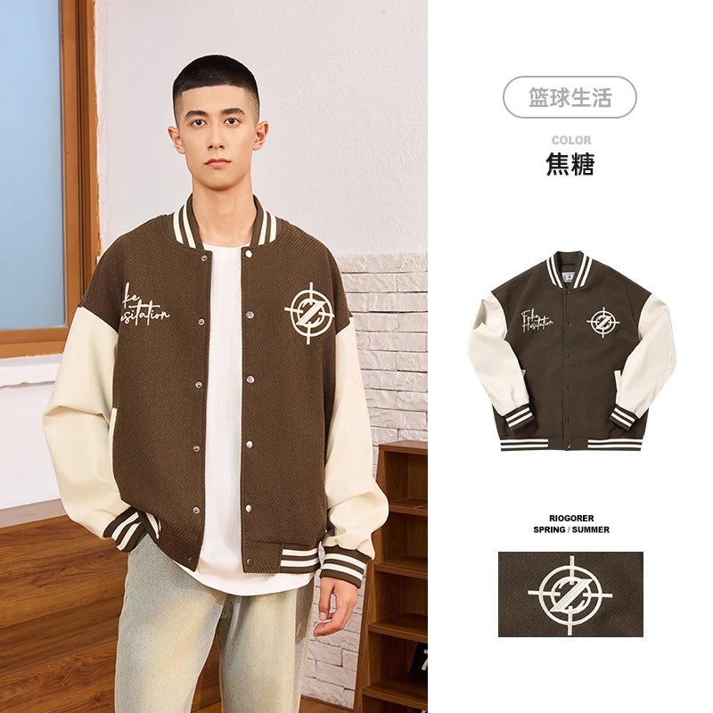 RIGORER American Baseball Suit Men Buddha Payer Embroidered Jacket Sports Casual Cardigan Knitted Jacket Baseball Uniform