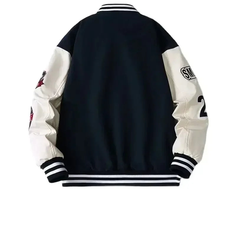 Letter Leather Harajuku College Patchwork Hop Baseball Jackets Unisex Men Women Streetwear Bone Coats Hip Jacket Bomber Varsity