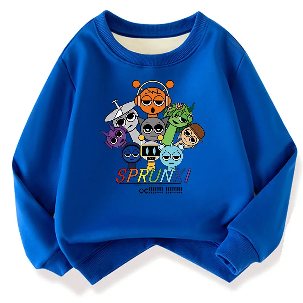 Sprunki Hoodie Fashion Kids Incredibox Hoodie Warm Sweatshirts Children's Winter Soft Clothing Cartoon Cotton Thick Hoodie