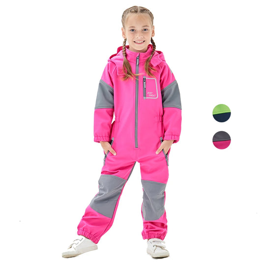 NEW 3-6T Kids Boys Girls Jumpsuit Waterproof PU Rain Pants Overall Coverall Softshell For Children Outdoor Sportswear