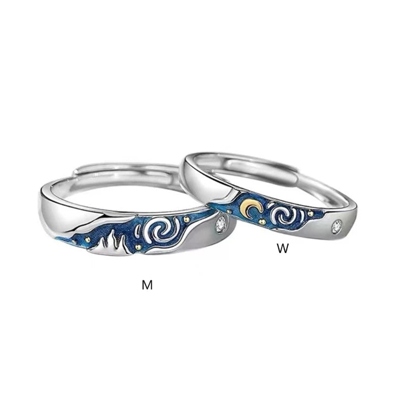 Fashion Van-Gogh Starry-Sky Couple Ring For Women Men Romance Finger Ring Adjustable