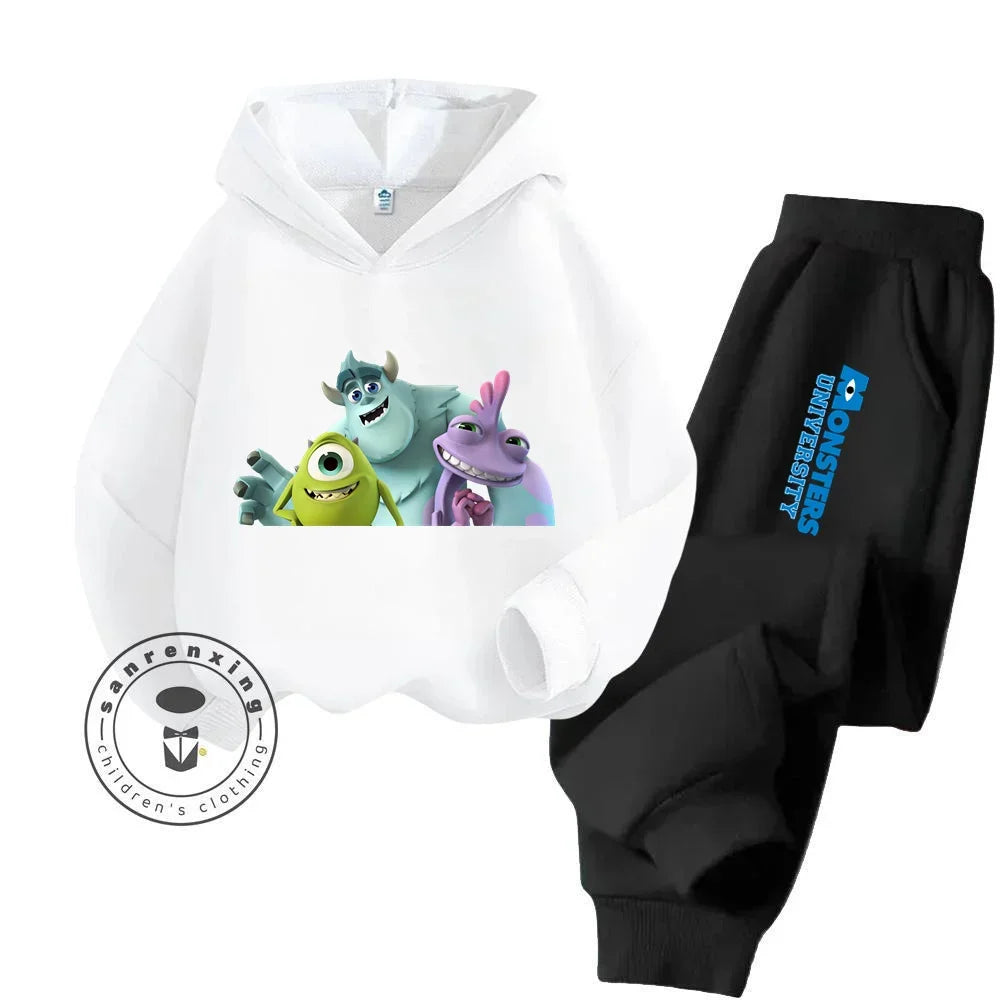 Casual Coziness Long Sleeve Sets That Are Loose Elastic and Perfectly Comfortable for Boys Girls Monsters Inc Cartoon Hoodie Set