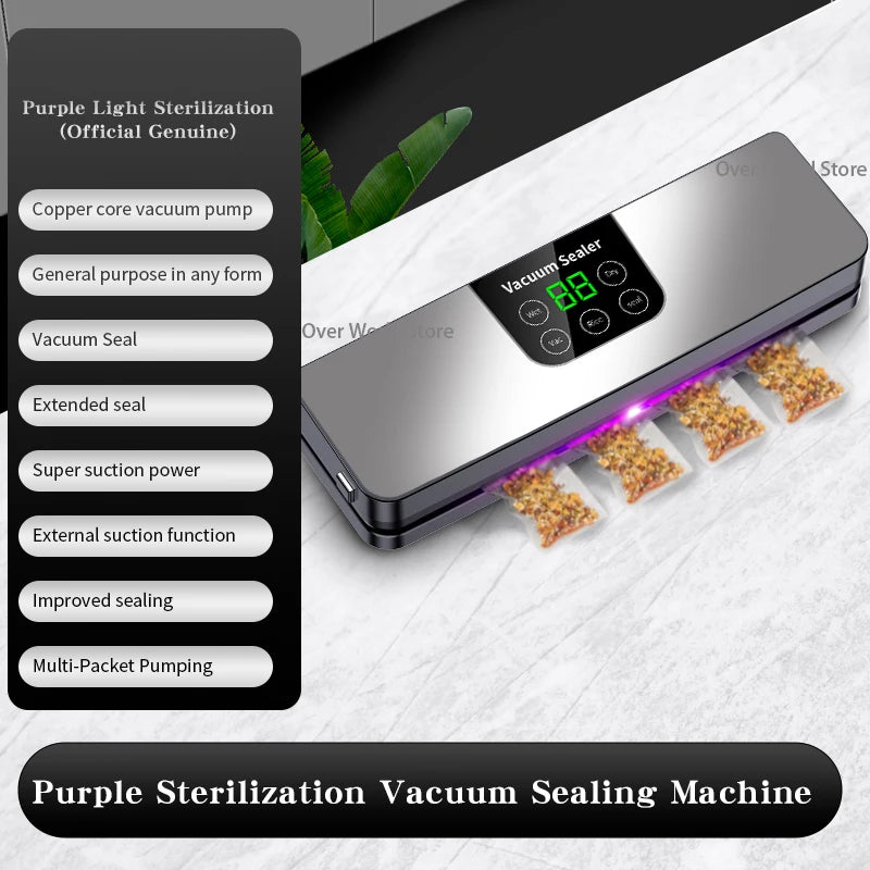 Electric Vacuum Sealer Machine Dry/Wet Food Packaging Seal To Keep Fresh Touch Buttons Digital Display Detachable Cleaning