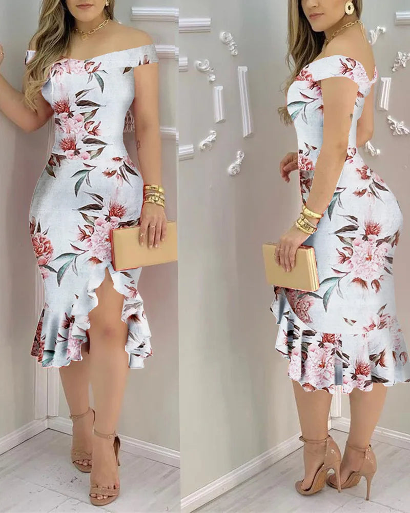 Summer Dress Women Off Shoulder Floral Print