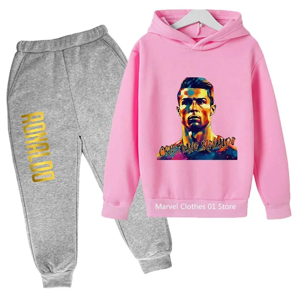 Ronaldo Printed Hoodie Set Kids Children's Clothing Children's Hoodies Leggings 2-piece Set Boys and Girls Casual Sportswear