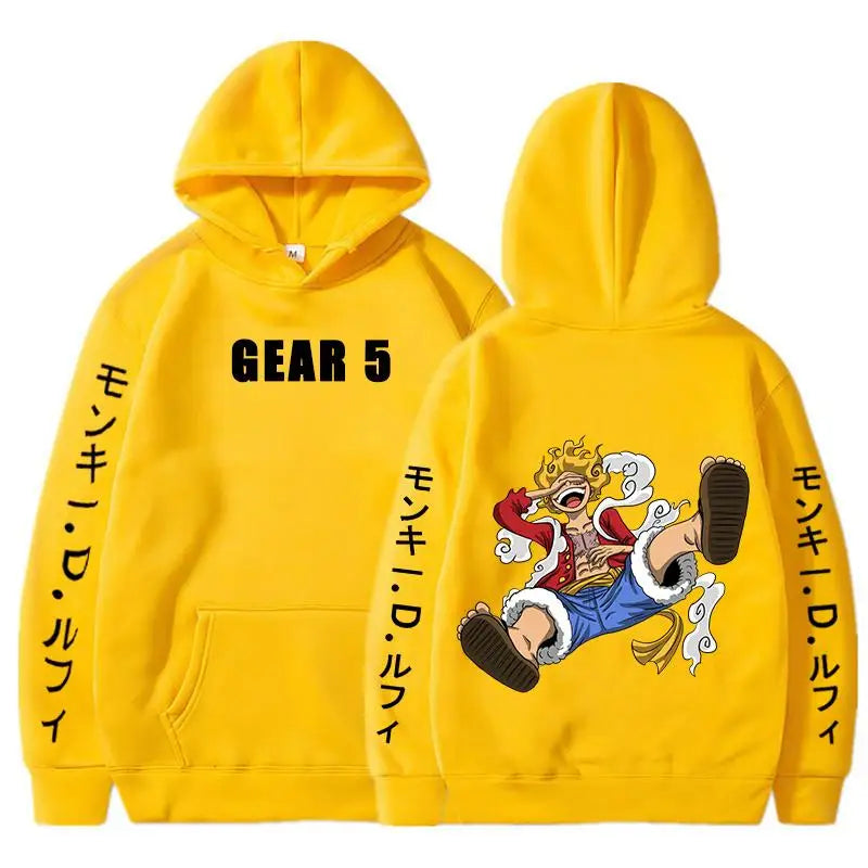 One Piece Anime Men's Hoodies Monkey D. Luffy Gear 5 Sun God Graphic Street Unisex Cotton Pullover Hooded Women Loose Sweatshirt