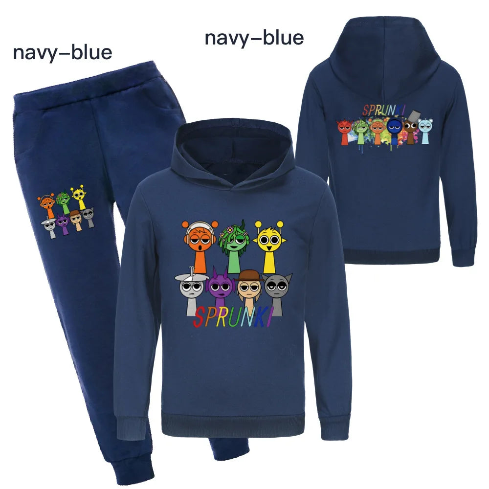 Sprunki Clothing Set Kids Game Incredibox Hoodies Jogger Pants Tracksuit Girls Hooded Tops Children Coat Baby Boys Streetwear