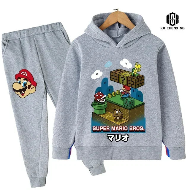 Super Mario Clothing Children's Casual Sweatshirt Suit Boy's Tracksuit Children's Sports Suit Hoodie Top + Pants 2 Piece Suit