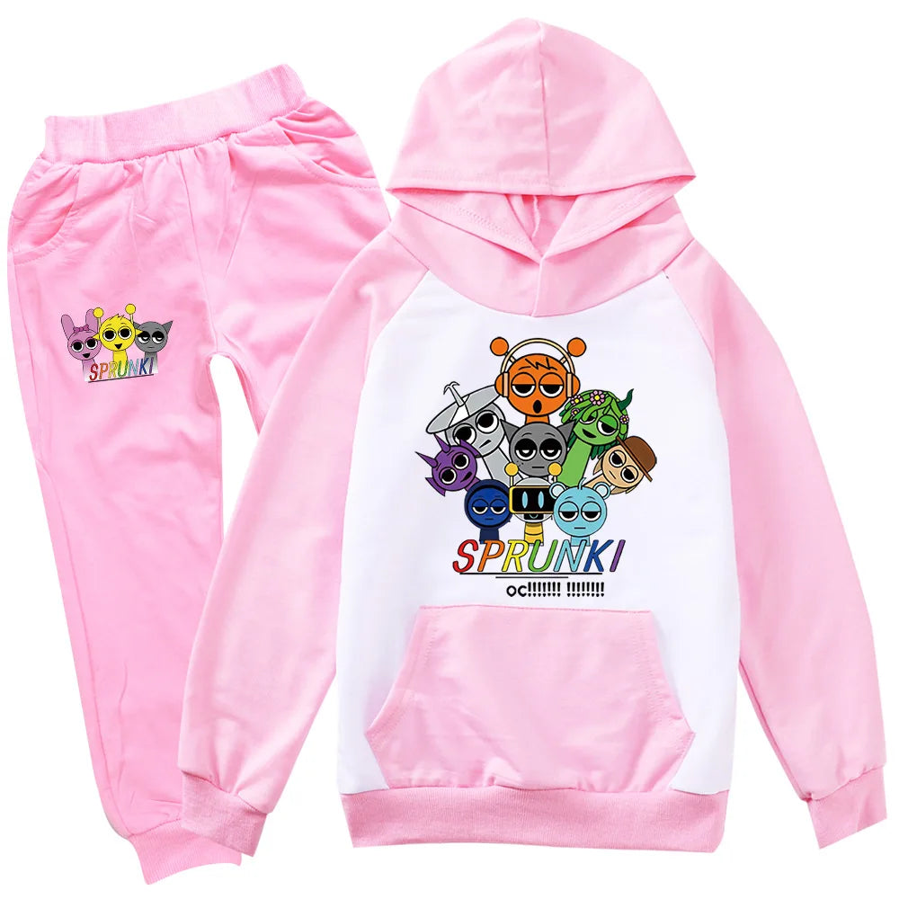 Sudadera Sprunki Clothes Set Kids Sprunky Incredibox Hoodie Boy Spring Fall Tracksuit Girls Hoody Sweatshirt Top Pants 2pcs Sets