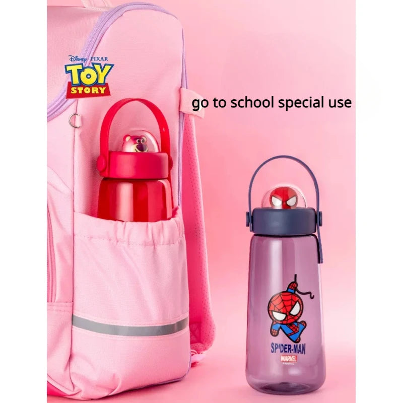 Disney Mickey Water Bottles Girl Waters Cup Strawberry Bear Spider Man Leakproof Plastic Water Bottles Summer Kids Water Cup