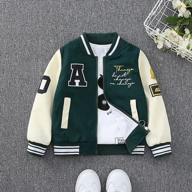 2024 Spring Autumn Baby Boys Jacket Fashion Cartoon Bear Pattern Kids Windbreaker Coats For Children Outerwear Clothing 2-12Year