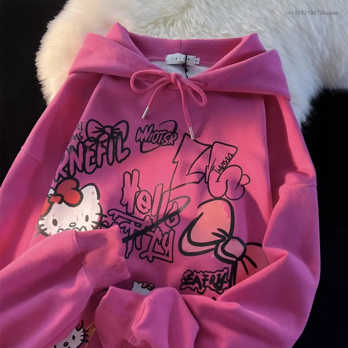 Sanrio Hello Kitty New Print Tops Hooded Women Men Autumn Winter Aesthetic Loose Sweatshirts Y2k Cute Pullovers Fashion Clothes