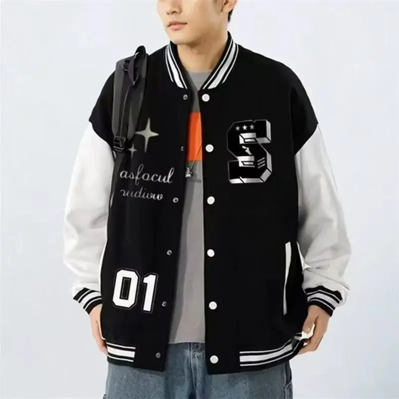 Trendy Loose-Fit Men's Baseball Jacket Casual Ins Hong Kong Style Anti-Fashion Thickening Spring Autumn Seasonal Wear