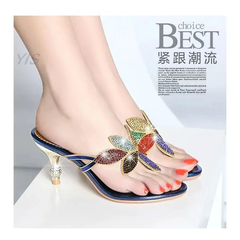 New Summer Women Elegant Rhinestones Crystal Slippers