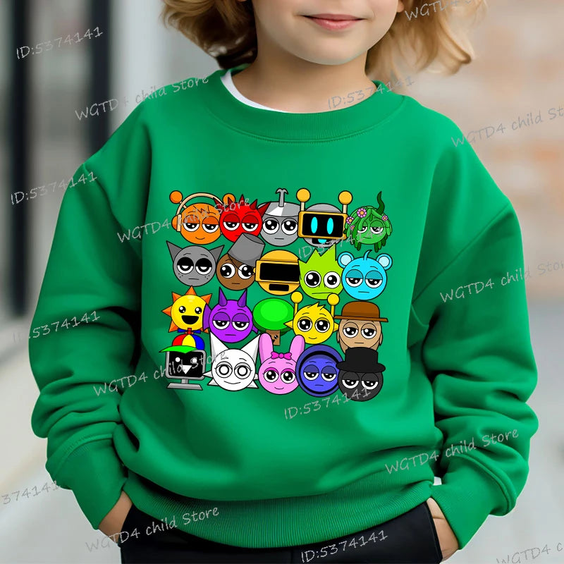 New Sprunki Sweatshirt Kids Funny Incredibox Game Y2K Sudadera Boys Girls Cartoon Sprunki Figure Print Anime Hoodless Pullover