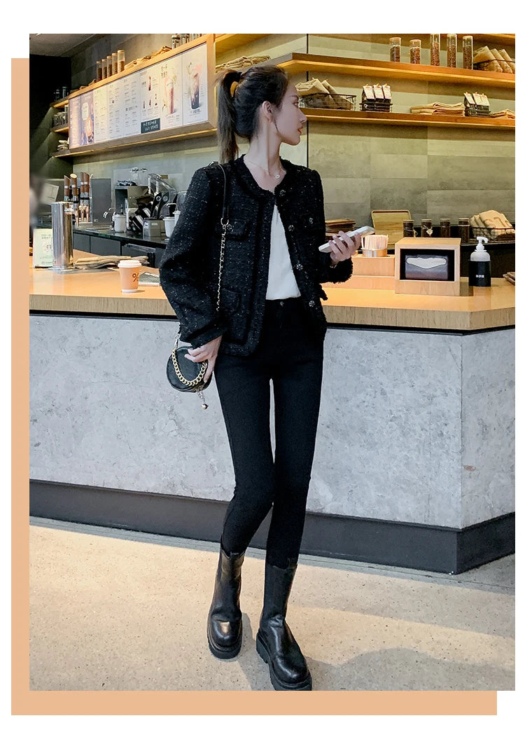 Jielur Autumn New Sweet Ladies Elegant Women Jackets Solid Street Fashion Jackets Woman Black Casual Loose Slim Coats Female