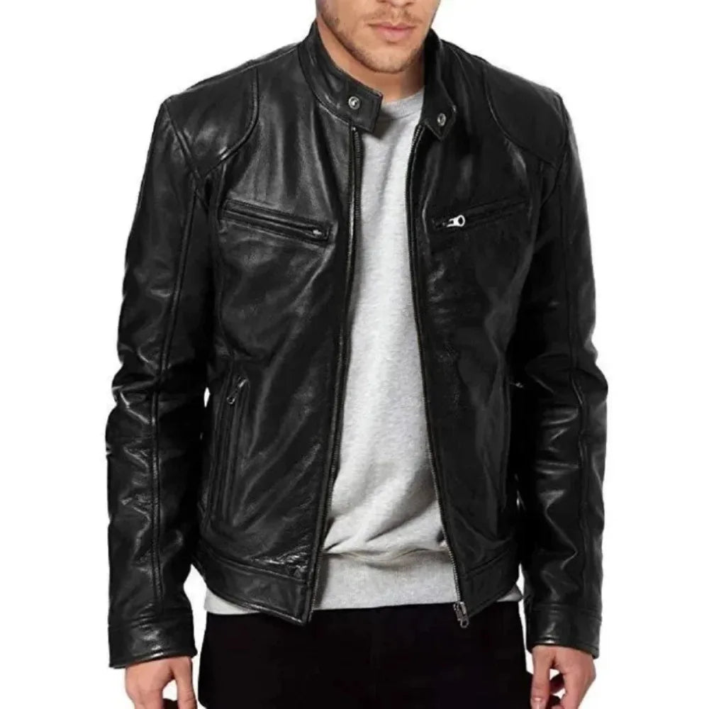 2024 Men's Leather Jacket with Punk Rock Elements European and American Men's Leather Jacket Stylish