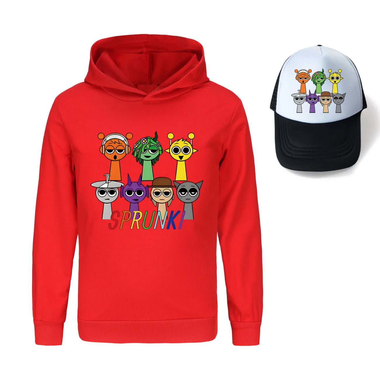 Sprunki Incredibox  Game  Tag Clothes Kids Hooded Sweater Shirt Hat Boys Cotton Girls Fashion Clothes Toddler Long Sleeve Tops