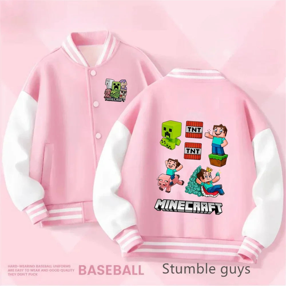 1-14 Year Old Birthday Gift Library Baseball Uniform Minecraft Cartoon Printed Boys and Girls Kawaii Fall and Winter Jacket