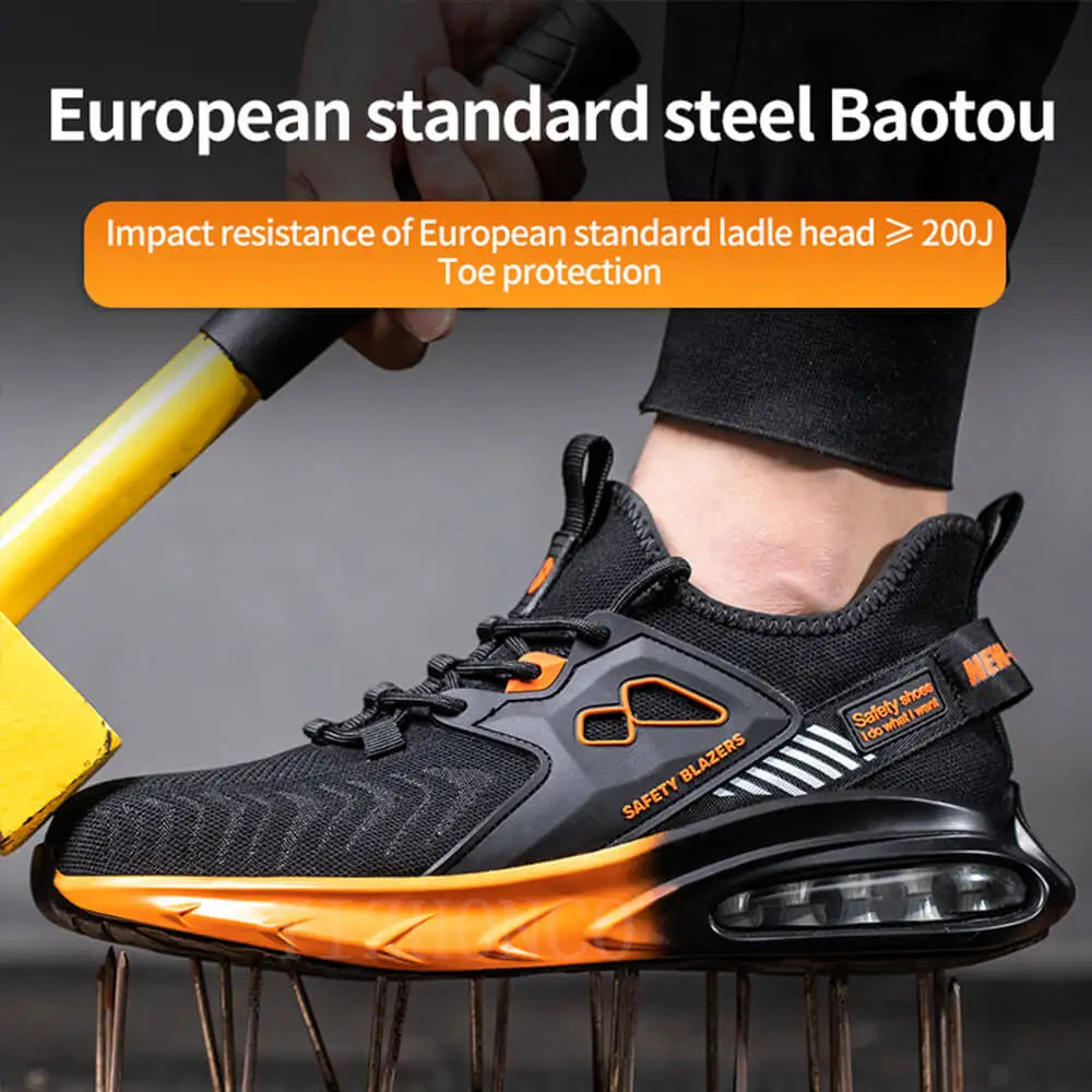 Autumn Men's Safety Shoes Orange Air Cushion Steel Toe Sports Shoes Black Safety Shoes For Men Anti-Smashing Industrial Shoes