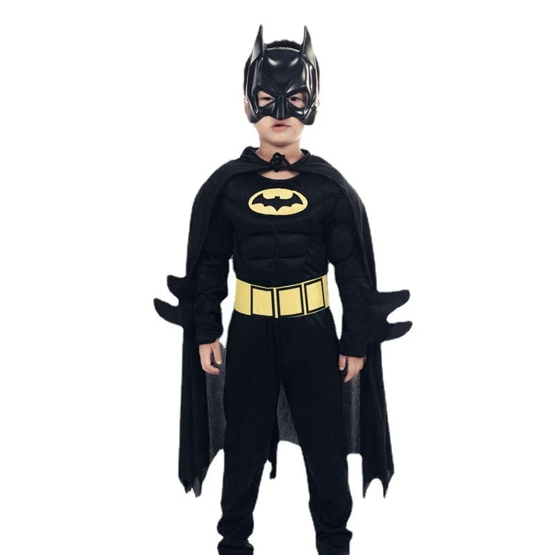 Kids Bat Cosplay Jumpsuit Hero Costume Suit with Cape Mask Men Superhero Wayne Cosplay High quality Halloween Carnival Party