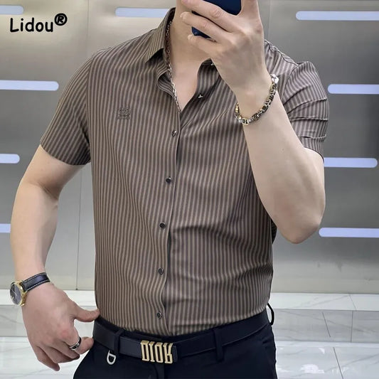 Fashionable Trend Men's Striped Shirt Summer Casual Business