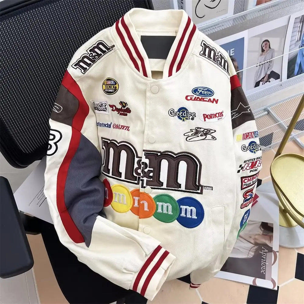 Vintage Jacket Men Women Streetwear Patchwork Baseball Jersey Hip Hop Loose Motorcycle Racing Jacket Spring Autumn Coat New