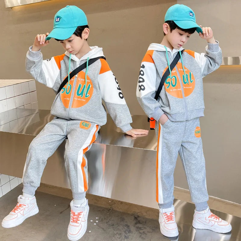 Autumn Children Boy Clothes Set Kid Letter Printed Zip Baseball Jacket Coat and Pants 2pcs Suit Teenage Long Sleeve Tracksuits