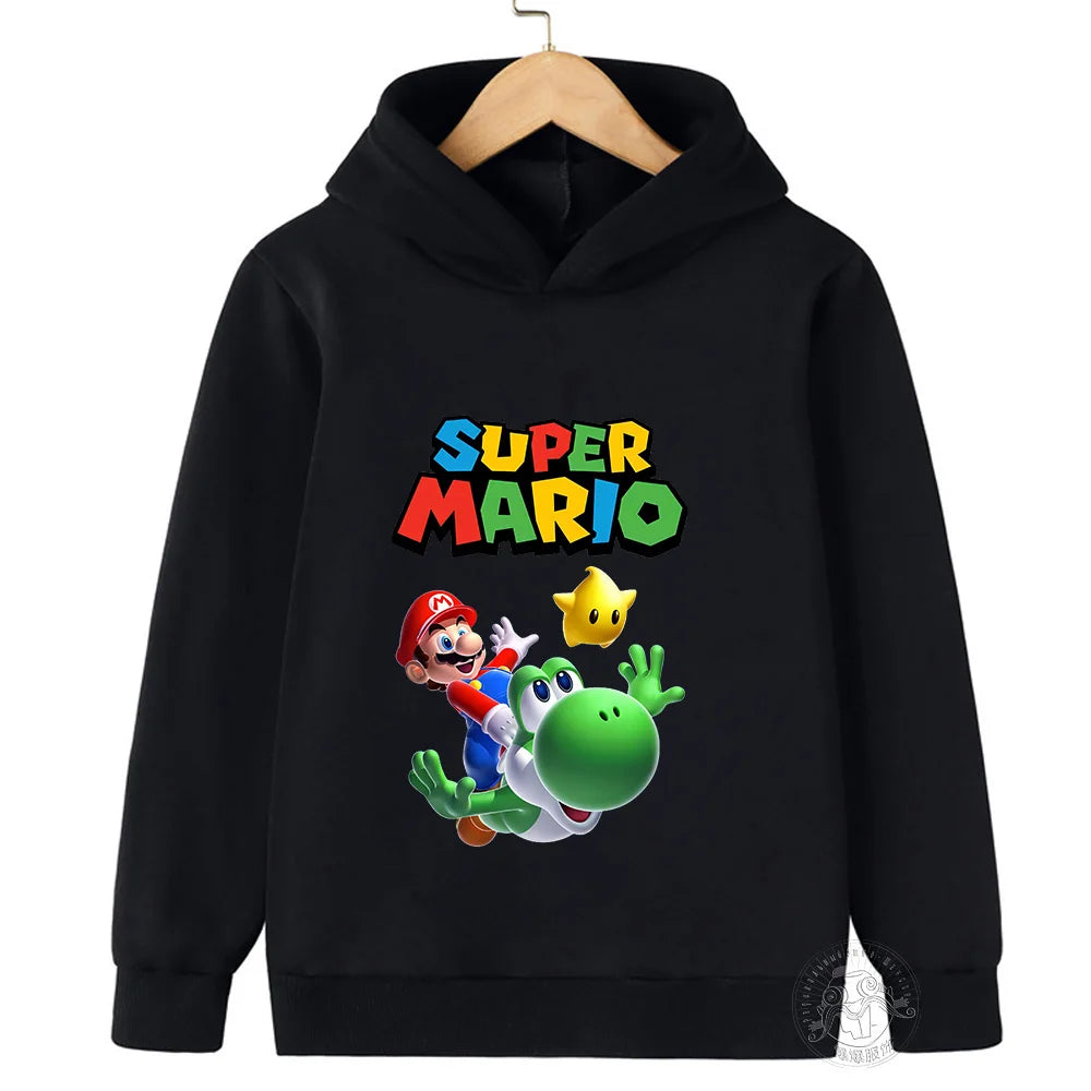 Autumn/Winter Children's Pullover with Plush Hoodie Sweater Student Baby Mario Cartoon Pattern Casual Sweater