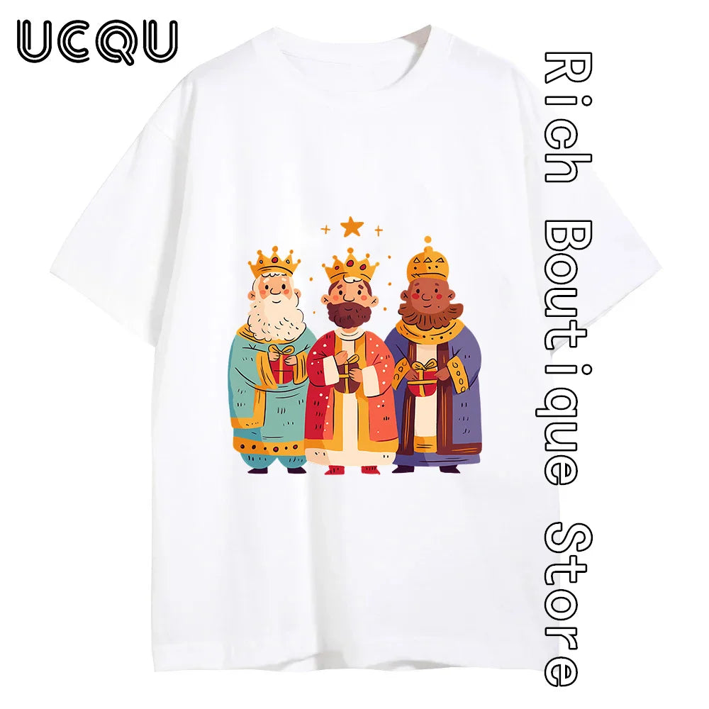 Three Kings with Gifts T-shirt Men Happy Epiphany Cotton Tops Tees Fashion Short Sleeve Clothing Daily Outfit Streetwear