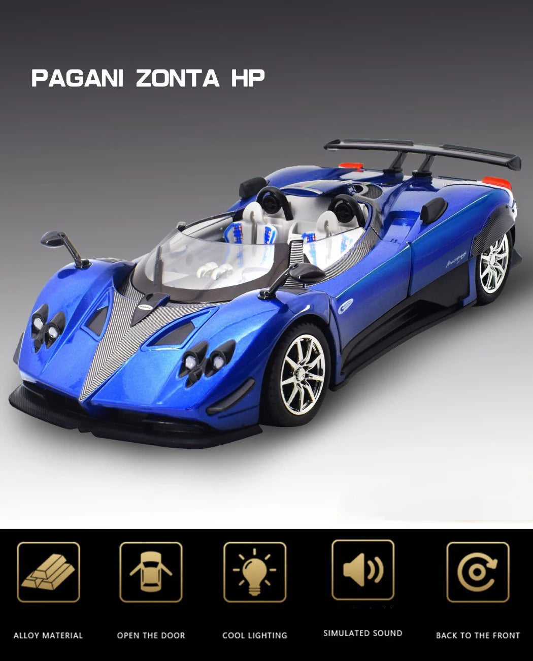 1:24 Pagani Zonda HP Barchetta Supercar Alloy Car Model Sound and Light Pull Back Children's Toy Collectibles Birthday gift