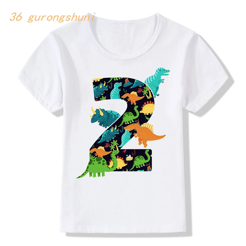 Happy birthday 2 3 4 5 years kids t-shirt cartoon dinosaur