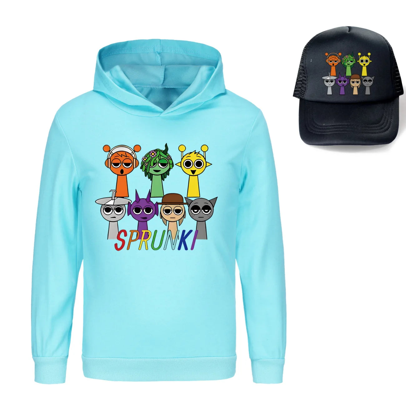 Sprunki Incredibox  Game  Tag Clothes Kids Hooded Sweater Shirt Hat Boys Cotton Girls Fashion Clothes Toddler Long Sleeve Tops