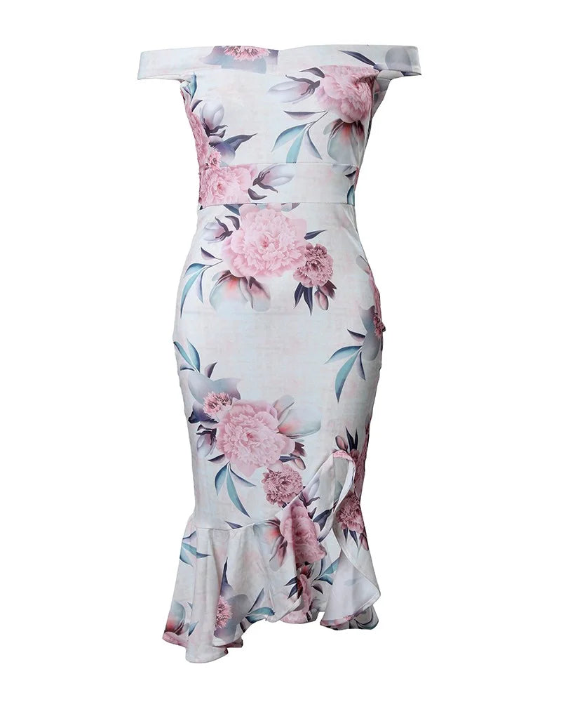 Summer Dress Women Off Shoulder Floral Print