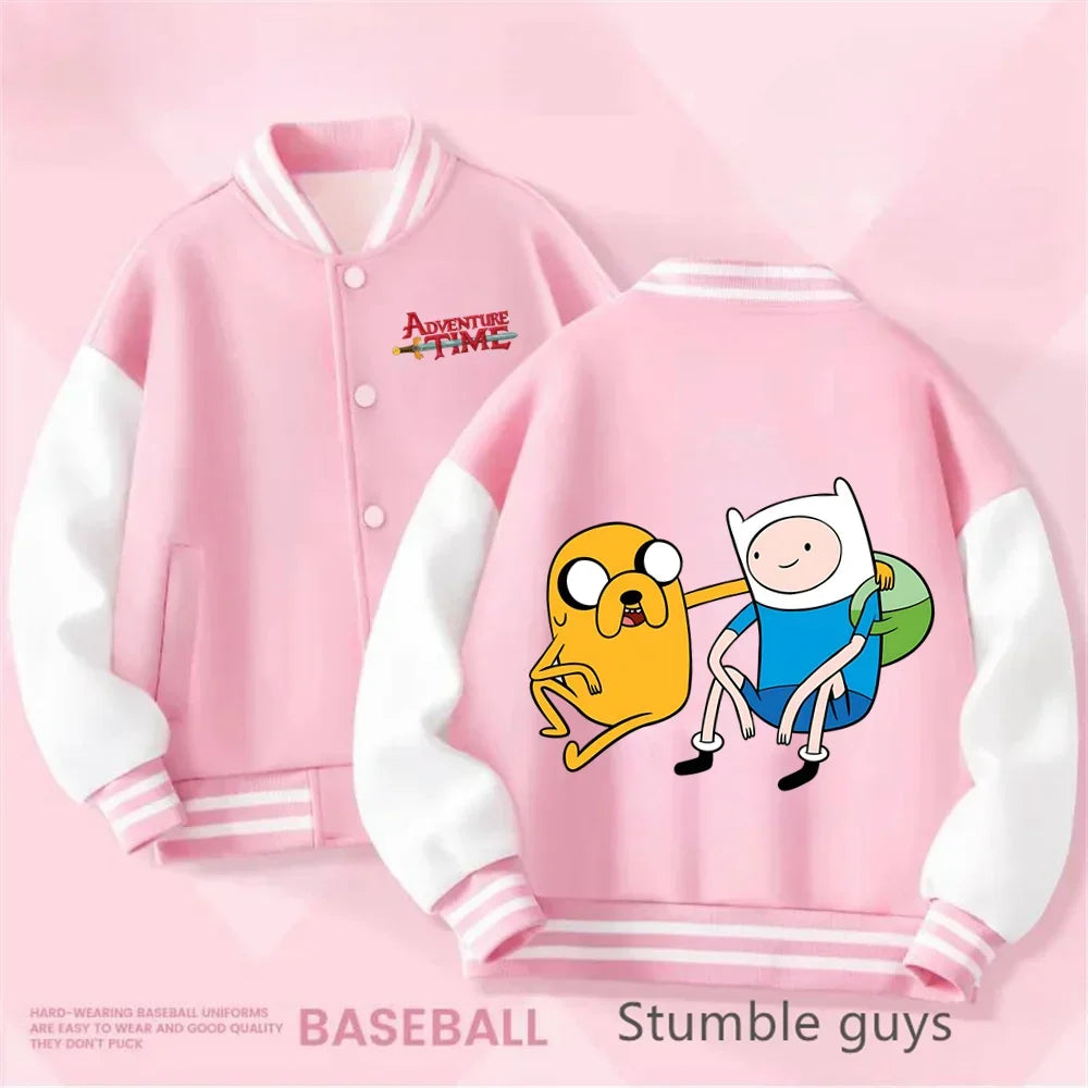 Adventure Time Kids Cotton Jacket Suit Kuromi Melody Overcoat Pants Autumn Child Loose Sports Baseball Uniform Clothes Gift