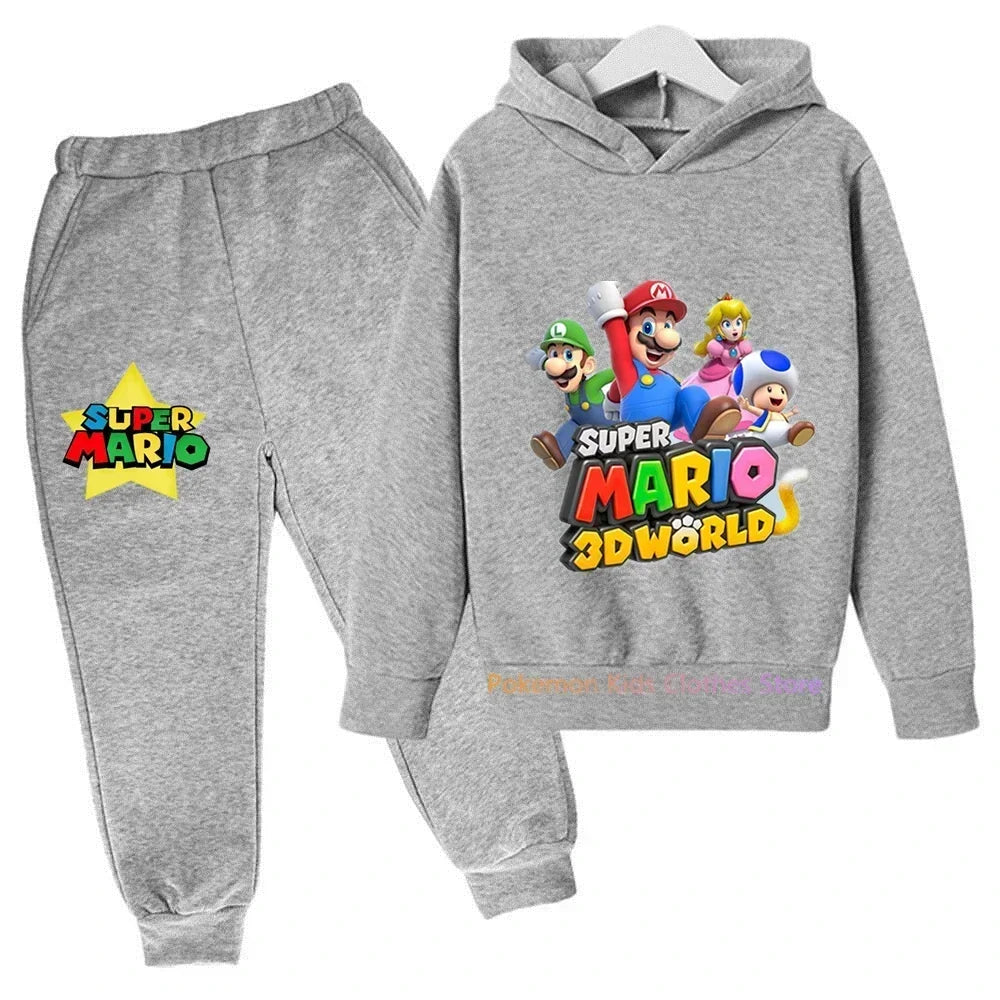 Kids Clothes Girls Boys Game Super Mario Bros Long-sleeve Hoodies Pants 2 Pcs Sets Boys Anime Kawaii Clothes Suit Sportwear