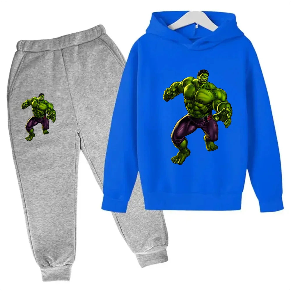 Kids Cartoon Green Giant Super Hero Superstar Boys Girls Spring/Autumn Clothing Children's Fashion Hoodie Pants Set 2-14 Years