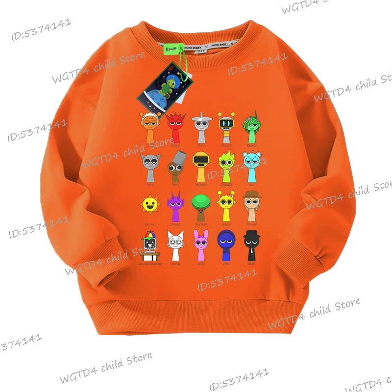 Fashion Boys Girls Cute Sprunki Sweatshirt Autumn Winter Funny Incredibox Game Figure Trend Long Sleeve Pullover Kids Sportswear