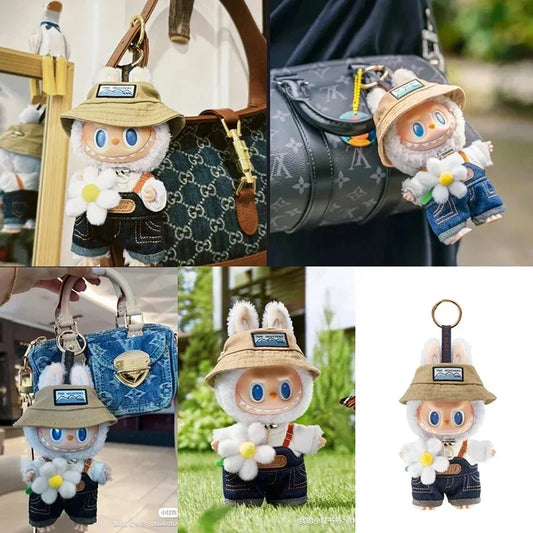 The Monsters Fall In Wild Spring Wild At Home Plush Vinyl Doll Backpack Pendant Decoration Keychain Denim Labubu