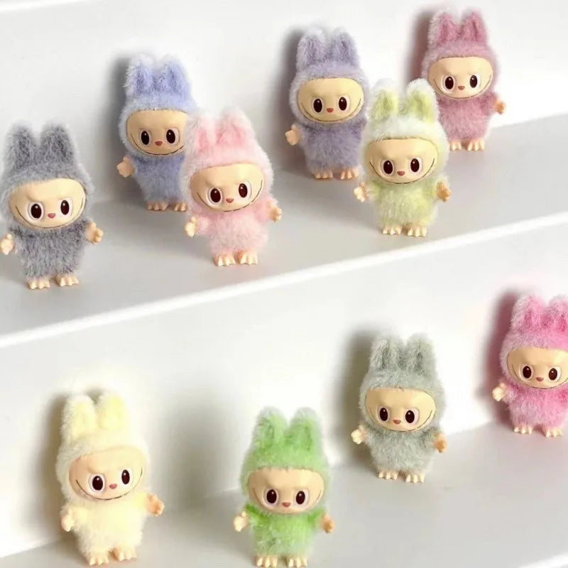 10pcs Mini Labubu Doll Flocking Vinyl Baby Kawaii Pendant Accessories Ornaments Desktop Decoration Collect Toy Children Gift