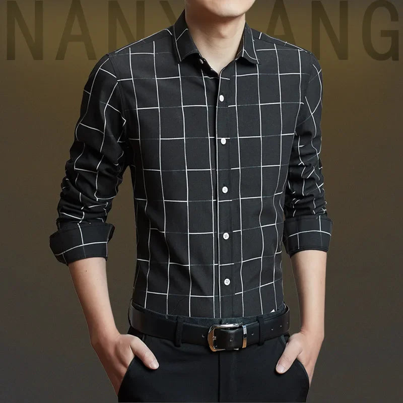 2024 New Brand Men Casual Spring Plaid Shirt Fashion Jersey