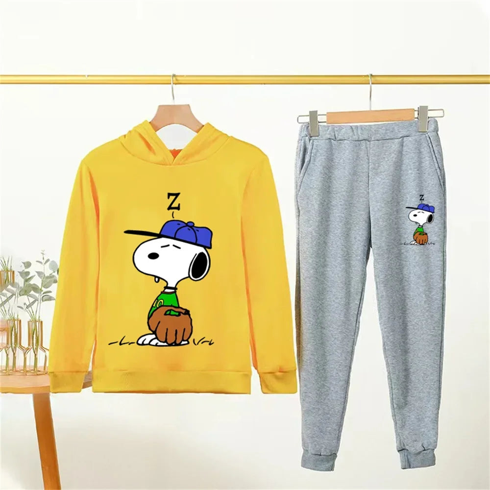 Disney Snoopy Fall Kids Street Fashion Boys Girls Sports pullover + Sweatpants Outdoor Sports 2 piece set ages 3-14