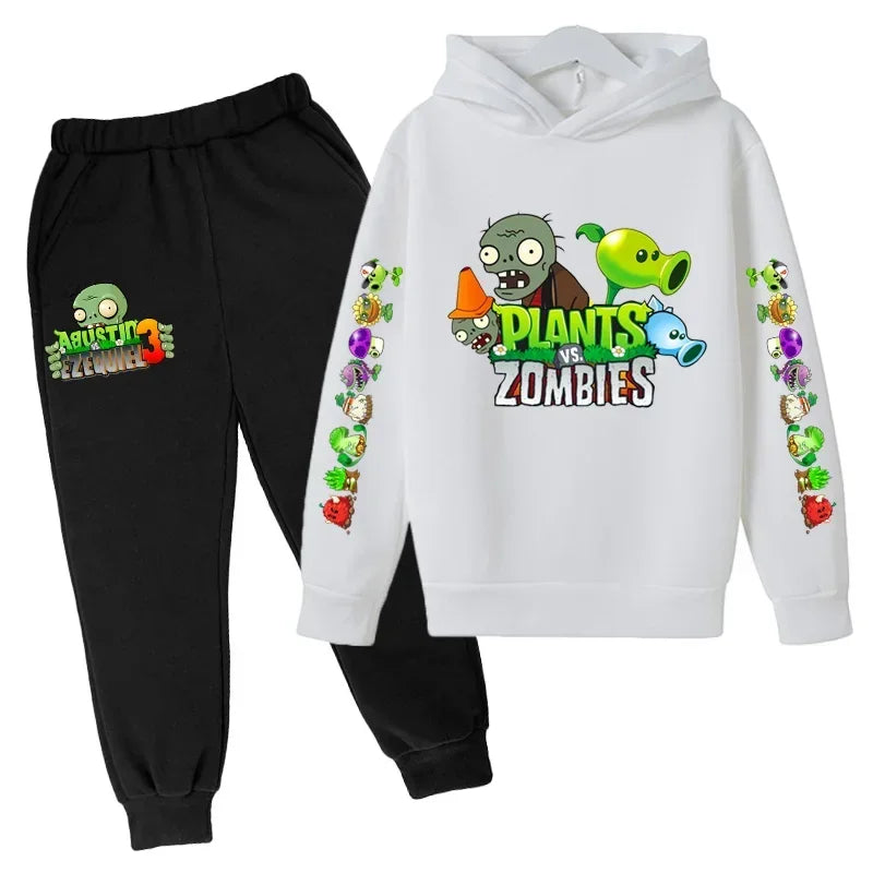 New Cartoon Plants Vs. Zombie Clothing Spring and Autumn Boys Girls Clothes Long-Sleeved Suit Kids Sportswear Hoodie Costume Set