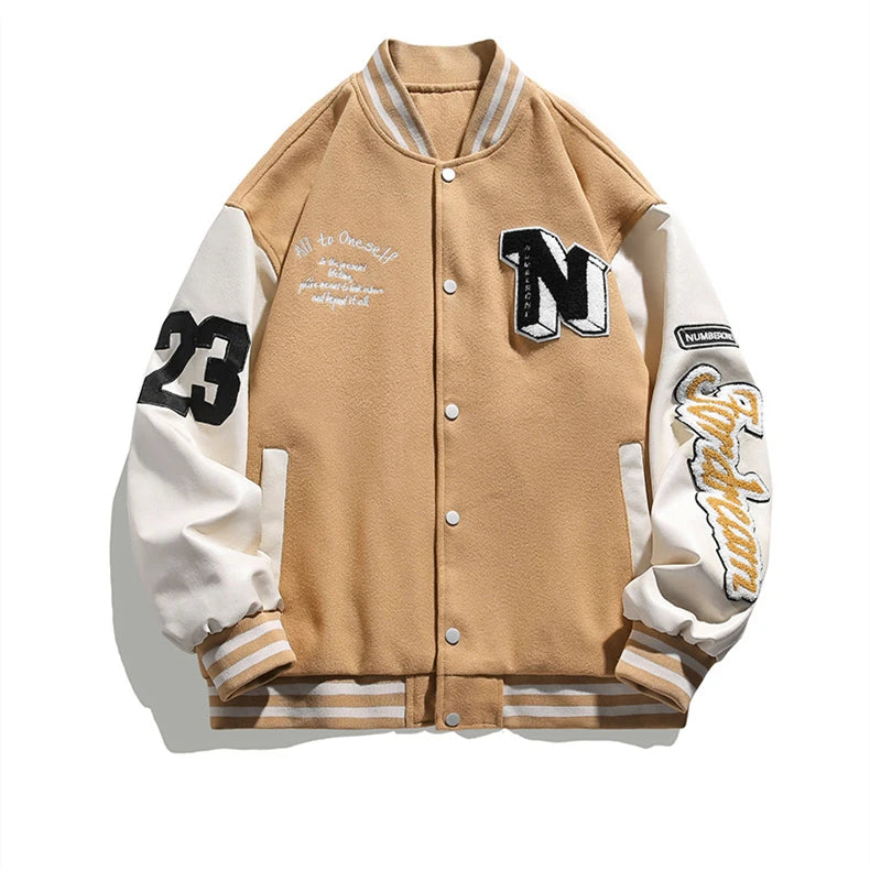 Men Varsity Baseball Bomber Jacket Hip Hop Harajuku Bone Letter Patchwork Leather Jackets Streetwear Women Unisex College Coats