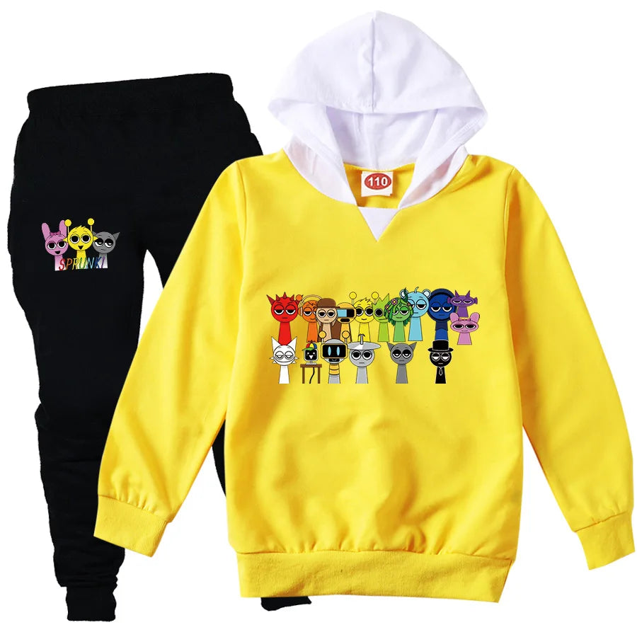 Children Clothing Boys Cute Sprunki Tracksuits Kids Cartoon Print Sport Suits Girls Hoodies Long Sleeve Tops+Pants 2pcs Sets